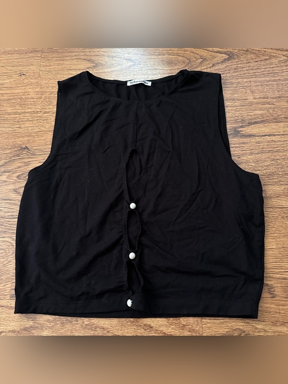 Reformation Black Sleeveless top  with Pearl Buttons size XL light weight